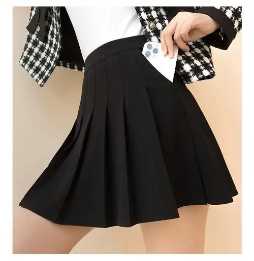 毛呢口袋款式百褶裙卡其色裙子女半身裙短裙秋冬高腰学生a字裙 - 17网