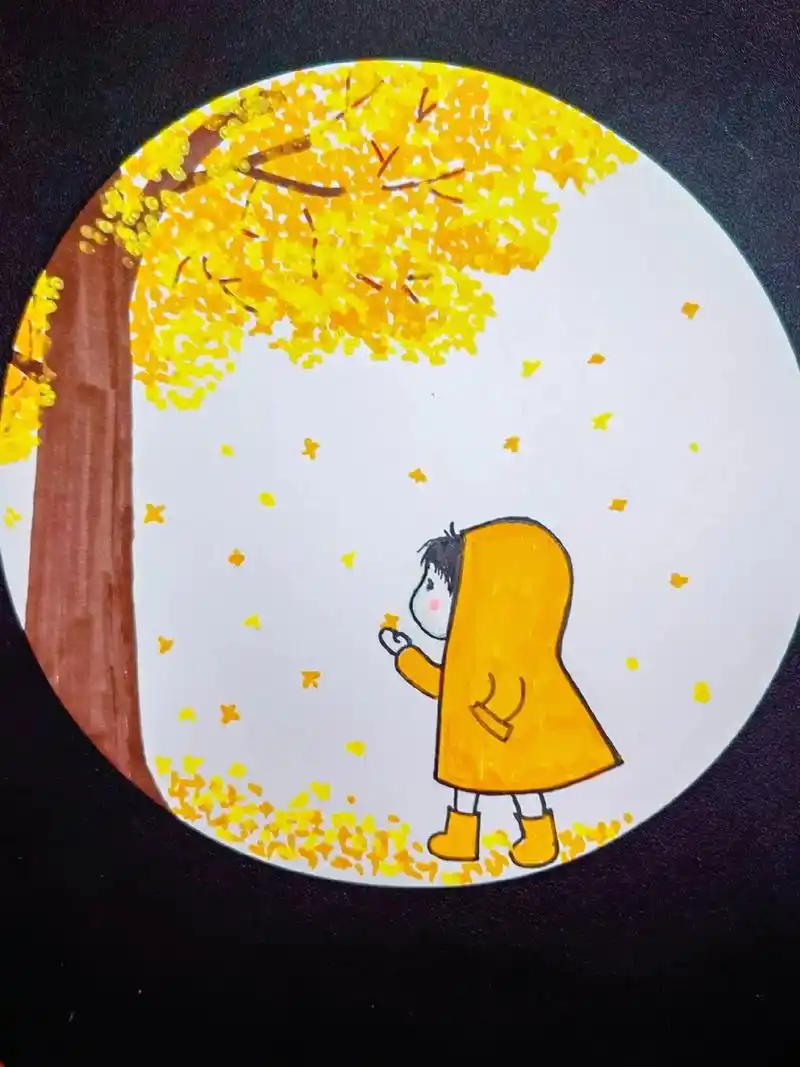 桂花树下的小女孩#简笔画 #一学就会的简笔画 #桂花简笔画  - 抖音