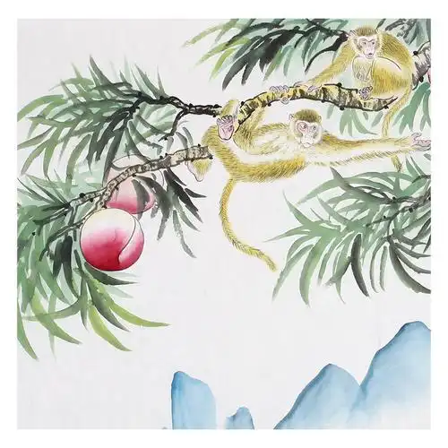 徐支钱《金猴献寿图》中国书画家协会会员