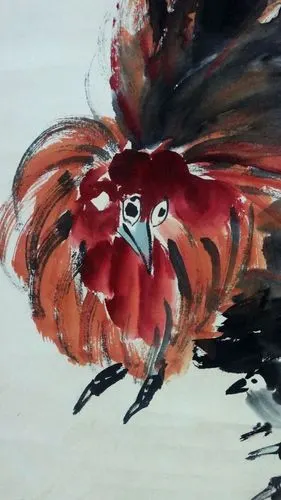 齐白石作品.公鸡图立轴