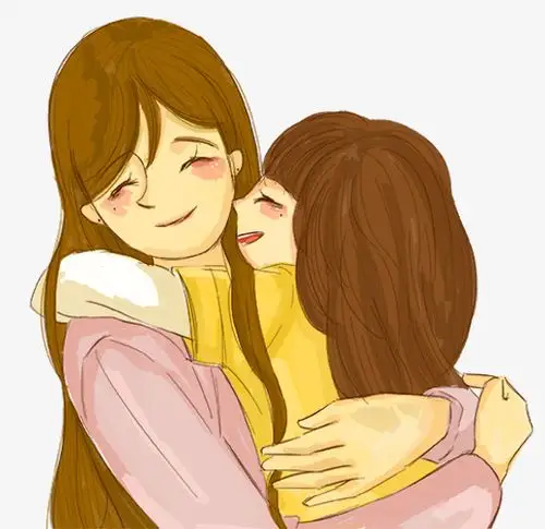 手绘装饰插图母亲节拥抱妈妈女孩