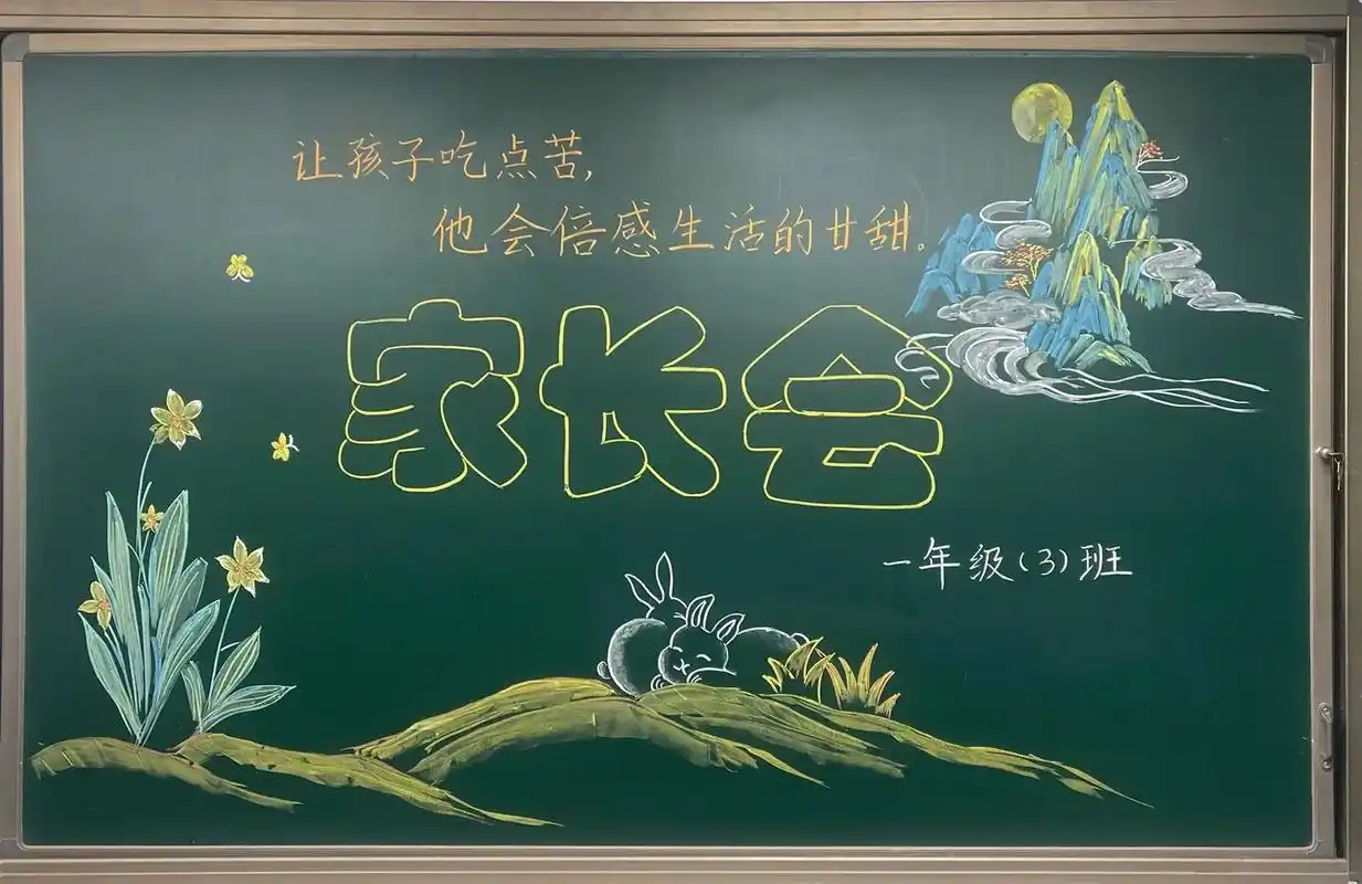 一年级家长会黑板报(粉笔)结束我当班主任的第一次家长会,累并 - 抖音