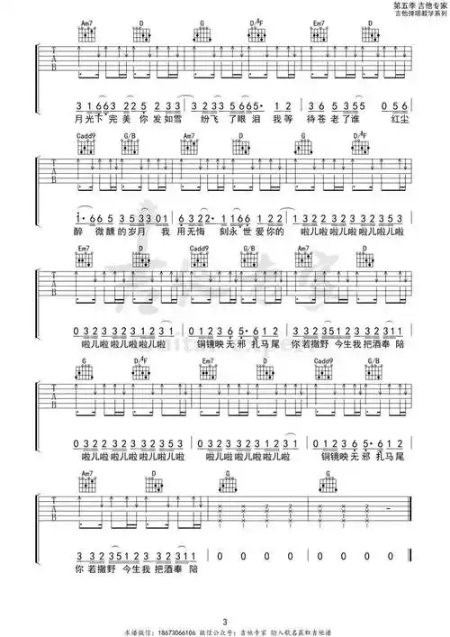 发如雪 g调吉他谱