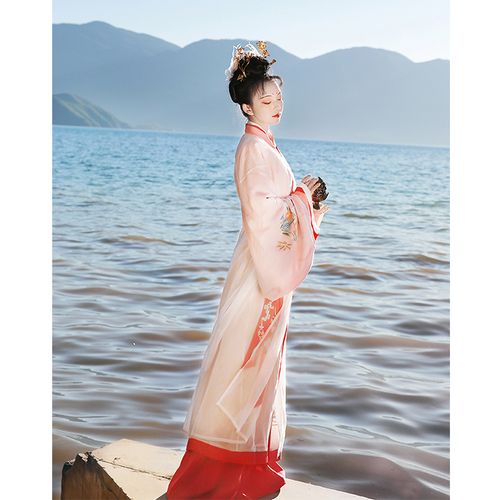 衔泥小筑汉晋风格原创日常汉服女装刺绣直裾纱衣禪衣长系带枫染