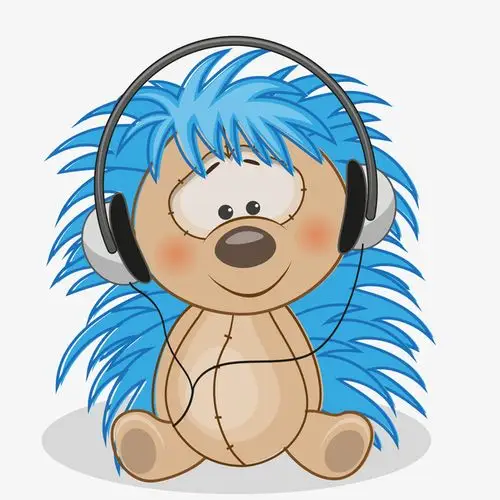 卡通听音乐的刺猬动物设计