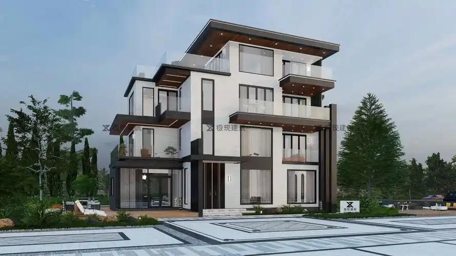 四层现代风格坡屋顶自建别墅,尺寸:16.24*8.94米