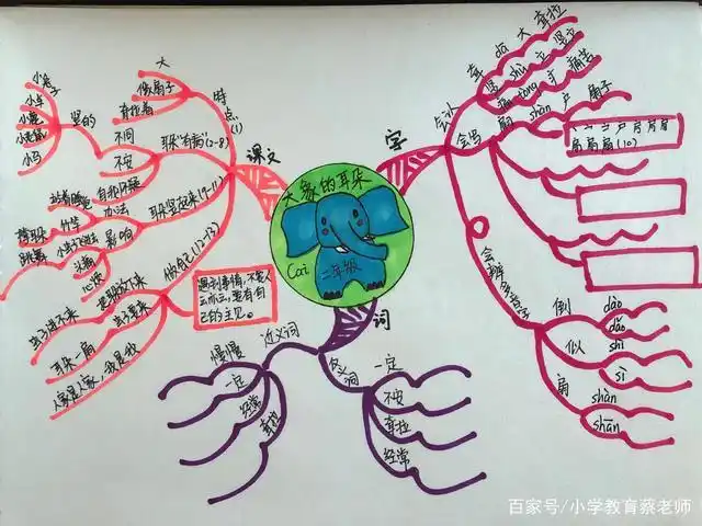 手把手带你画课文思维导图,二年级《大象的耳朵》