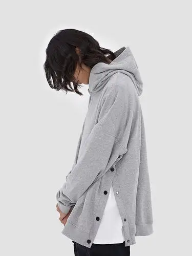 77chipsboneless严浩翔同款侧边排扣套头帽衫连卫衣