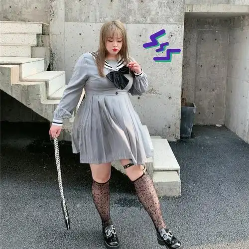 大码胖mm连衣裙2020年秋装高腰显瘦200斤女装潮遮肚减龄jk百褶裙