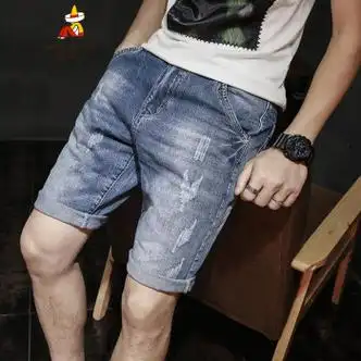 牛仔短裤男夏季新款外穿五分裤男士潮宽松休闲中裤潮流马裤蓝色22828