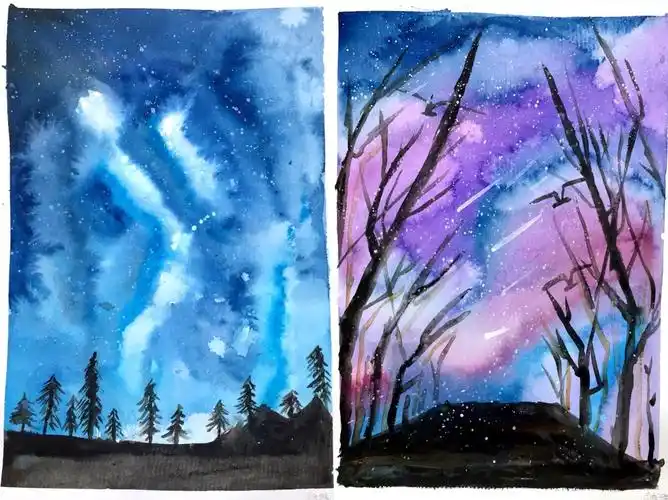 佳璐同学星空晕染自然,颜色搭配和谐,色彩绚烂多彩.