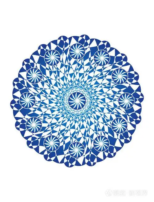 白色背景上的蓝色曼陀罗艺术背景旋转的物体矢量图形艺术