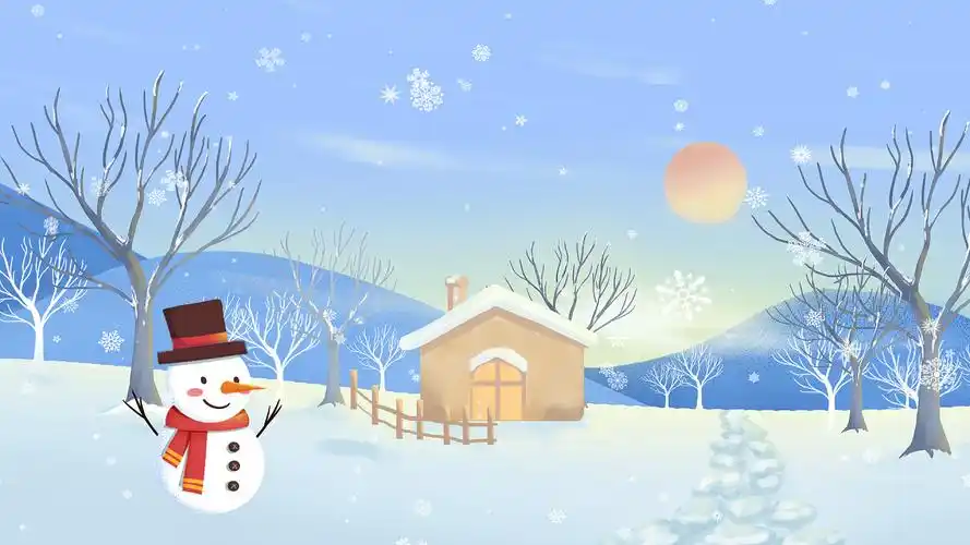 4k温馨冬日可爱雪人雪景视频背景ae模板卡通冬天背景
