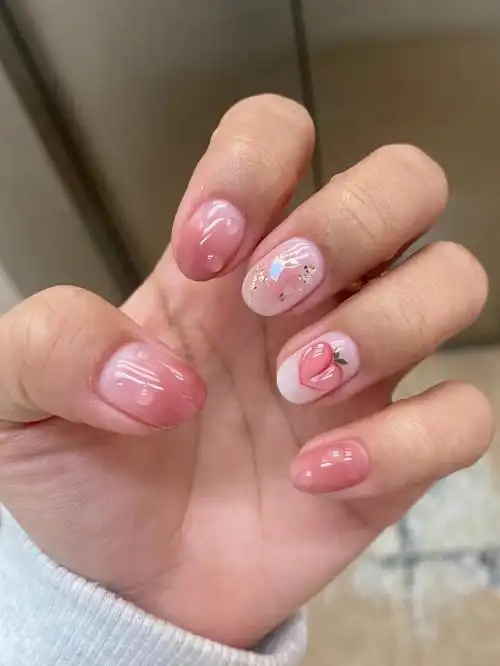 超温柔可爱少女心的桃子美甲