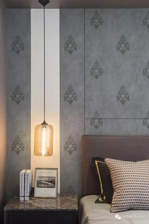领绣刺绣墙布图片 灰色墙布装修效果图