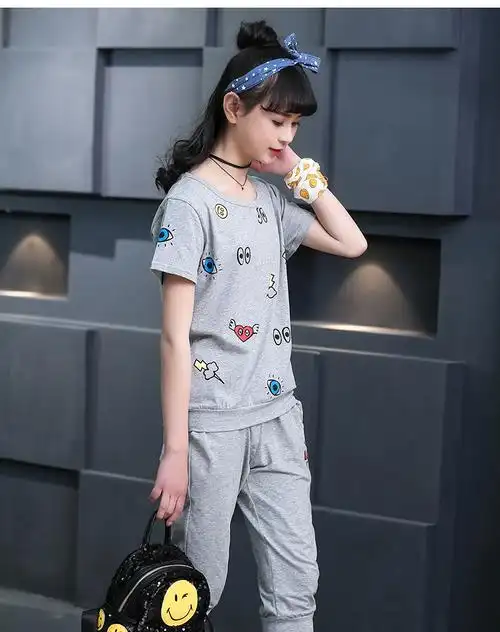 青少年2018中大童女装夏季套装10短袖14运动12女童夏装13女孩15岁