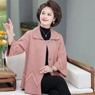 fvqx妈妈外套春秋季5060岁洋气胖秋装双面绒呢子加大码宽松50岁60中