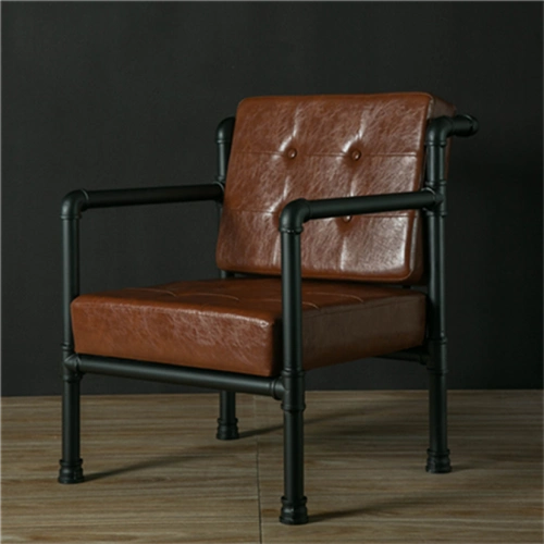 复古铁艺软皮沙发咖啡厅酒吧椅水管工作室沙发 单人位方管60*60*75cm