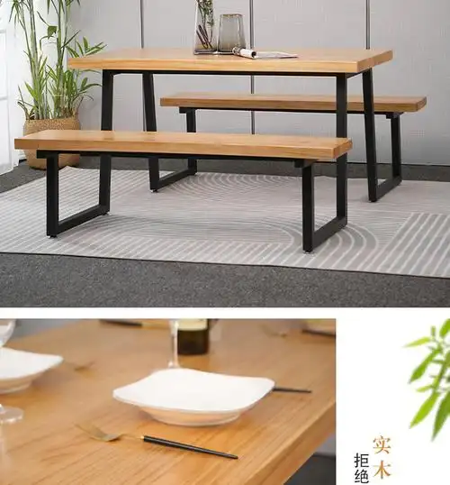 美式餐桌复古板连体桌椅四人位咖啡厅食堂快餐店连体组合定做 尺寸