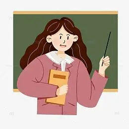 穿粉色衣服拿着书本的女老师讲课手绘图