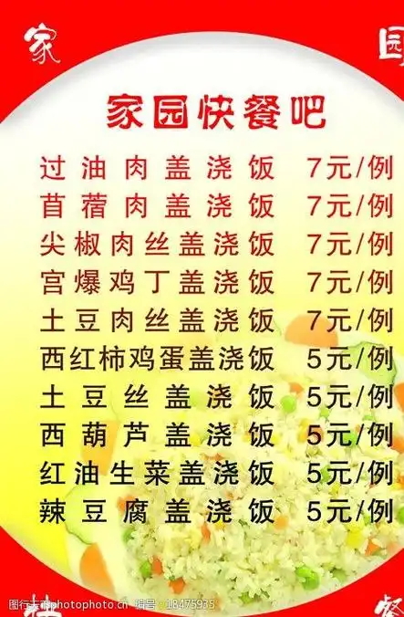 关键词:快餐店价目表 快餐店 价目表 扬州炒米 盖浇饭 模板 版面 psd