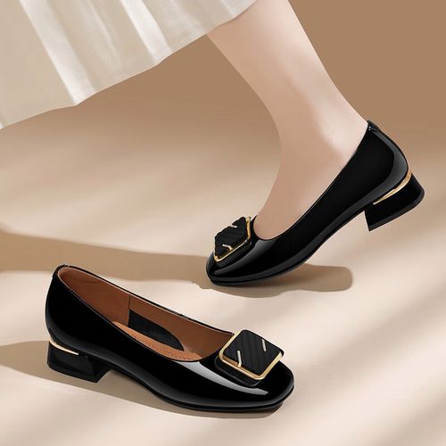 圣琪朵上班穿的黑色鞋子女士舒适空姐女粗跟久站脚软底职业面试高跟