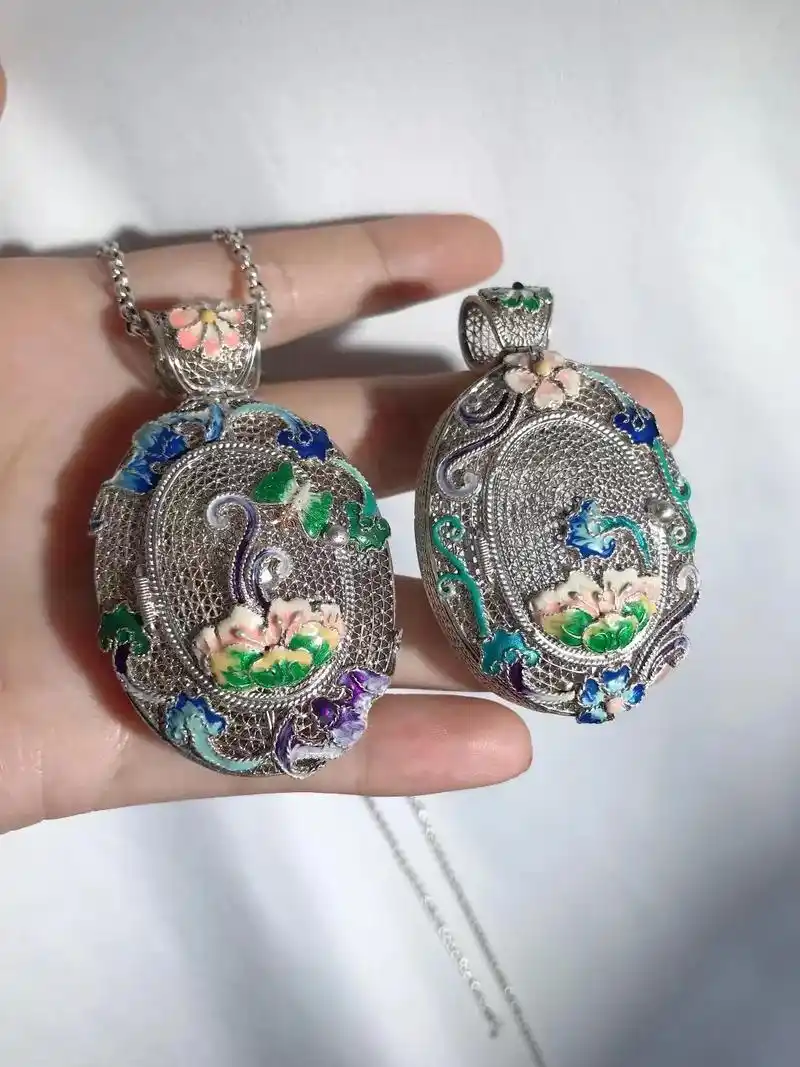 纯银复古掐丝工艺吊坠#复古烧蓝吊坠 - 抖音