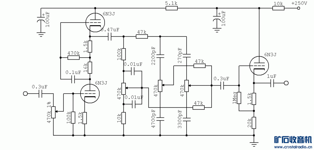 求电子管音调电路图,带高中低音