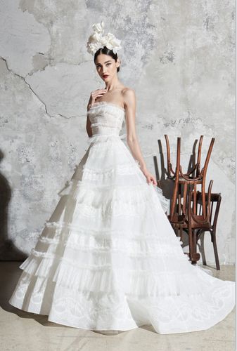 zuhairmurad缎面蕾丝可拆卸两件套包肩短袖遮肉显瘦新娘婚纱