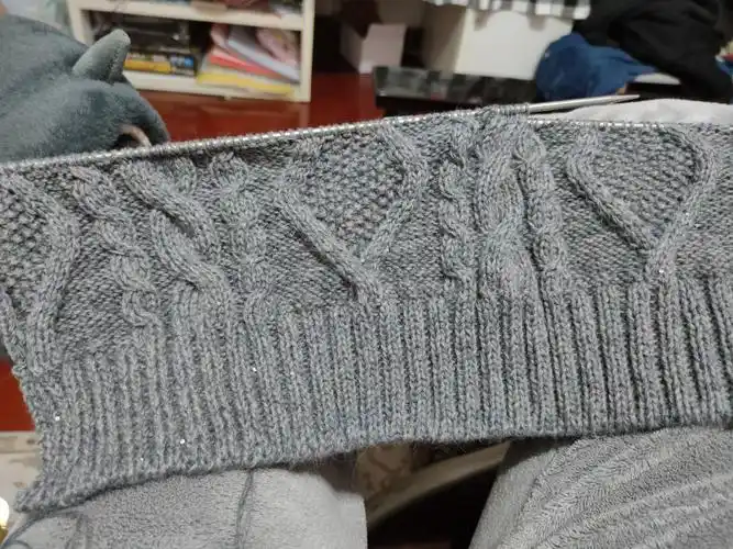 一股羊毛两股亮片羊绒,应该是开衫款,我不会织腋下收针,就准备改成