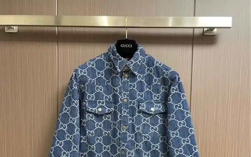 gucci古驰高仿2023fw秋冬新款满印双g牛仔衬衫外套