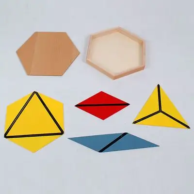 蒙台梭利蒙特梭利蒙氏教具构成三角形五盒大小六边形蓝色三角形