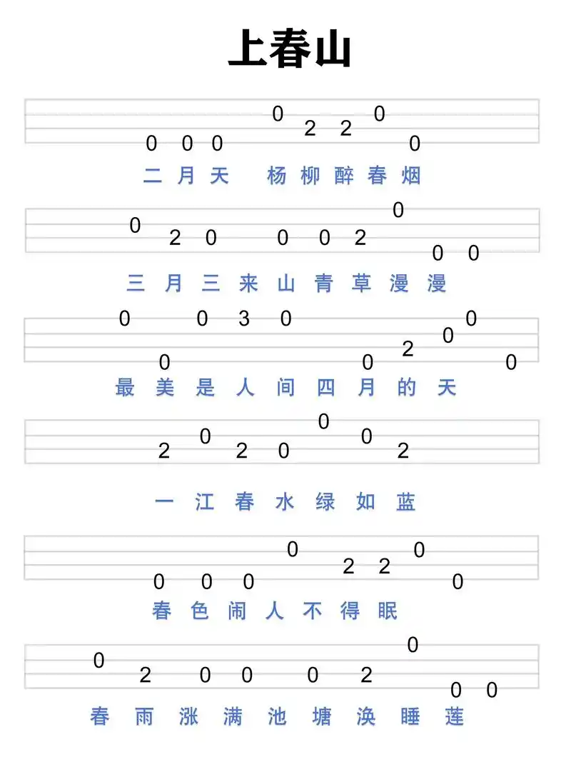 《上春山》尤克里里指弹谱分享~."我上春山约你来见 我攒 - 抖音