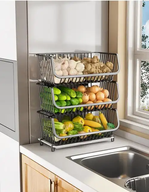 菜架置物架厨房 厨房放菜架 厨房台面置物架转角多层蔬菜收纳分层放菜