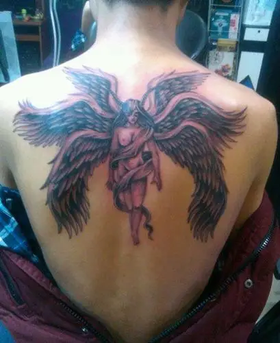 背部好看的六翼天使纹身图片后背经典漂亮的六翼天使纹身图案