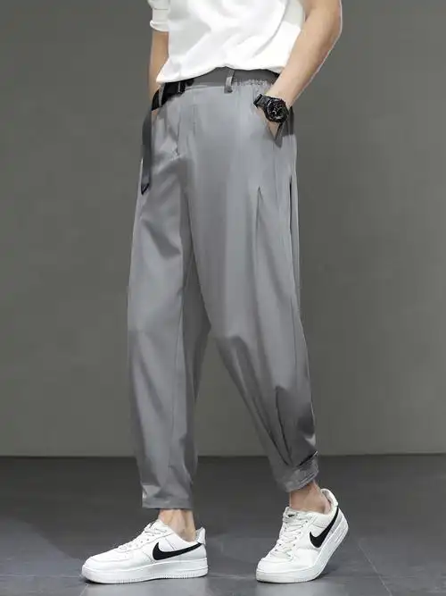 冰丝裤子男潮潮流宽松夏季薄款束休闲裤垂感弹力休闲裤
