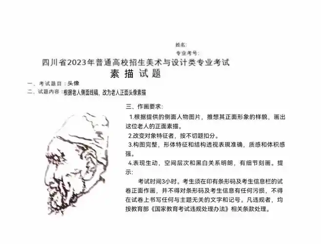 2023四川省美术联考-素描考题