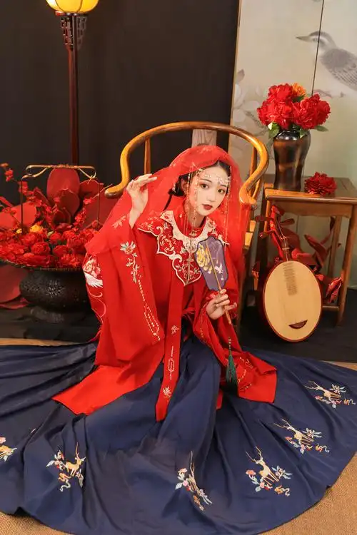 a1-b-003遇红妆花嫁汉服明制立领对襟长衫齐腰褶裙云肩秋冬 - 素心晴