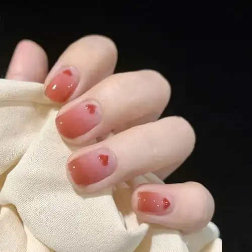 手工光疗美甲片小红书网红同款冰透渐变桃心可爱成品学生穿戴甲