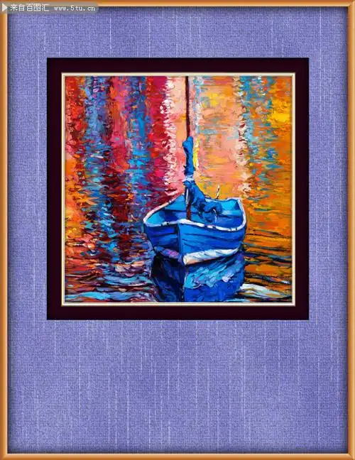 黄昏下的小船油画图片
