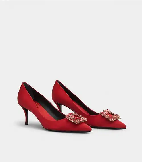 roger vivier/rv女鞋flower strass花钻高跟鞋婚鞋细跟尖头单鞋 红色