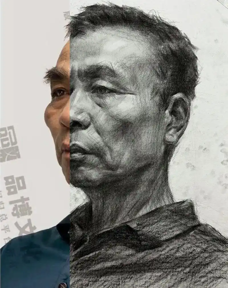 男老年素描头像大关系示范(带步骤)#美术生 #素描 #画画  - 抖音