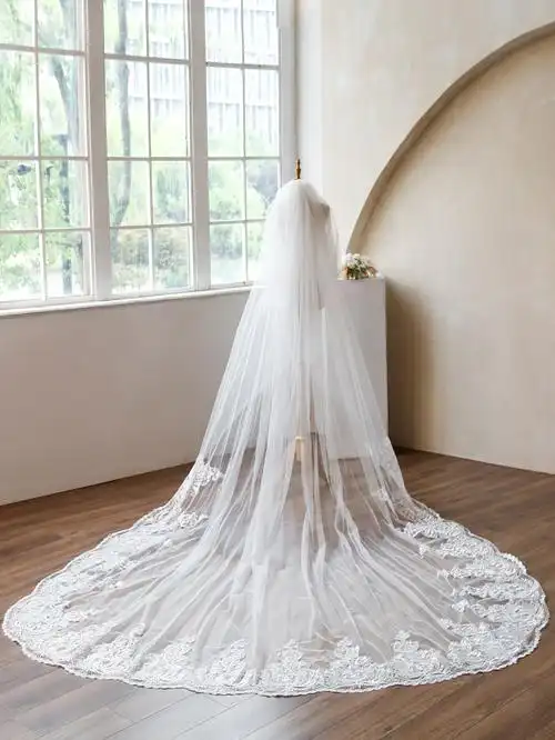 新娘头纱主婚纱白色长款拖尾头纱头饰超仙森系结婚外贸跨境批发