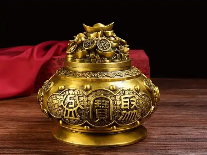 福善缘开光纯铜聚宝盆摆件 五路财神招财聚财家居装饰品工艺礼品