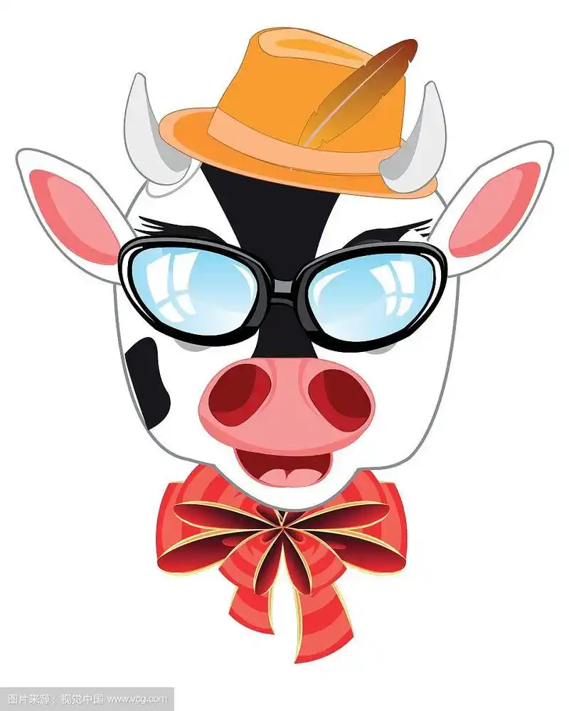 牛戴着眼镜,戴着帽子