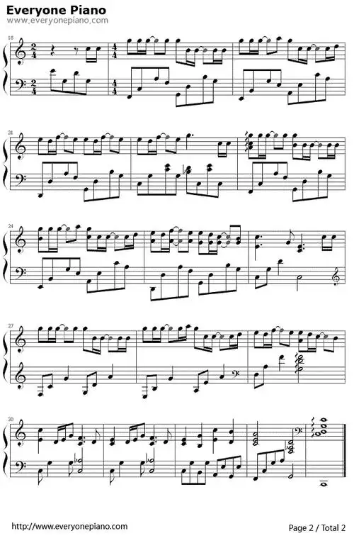 老男孩钢琴谱_筷子兄弟