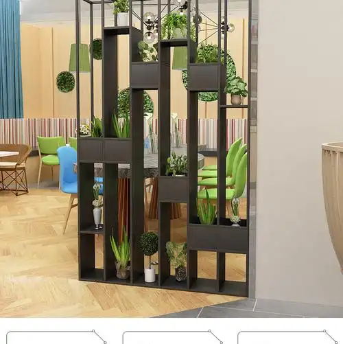 铁艺工业风金色美观客厅办公室落地装饰绿植玄关置物屏风隔断花架