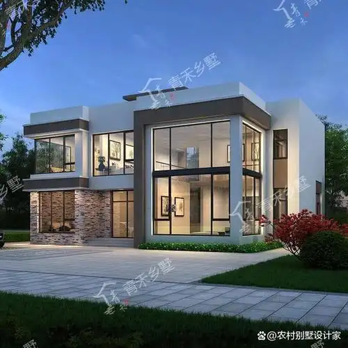 适合农村自建的二层现代风别墅,17.4米×13.2米的,实用简约时尚