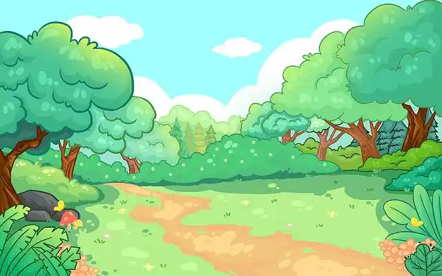 立春 春天插画森林绿色户外卡通插画背景素材涂鸦清新绿地大树树木