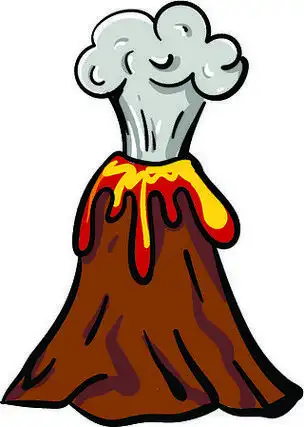 灰烬和蒸汽从地壳中的一个通风口倾泻而下时,火山在火热中爆炸的画作